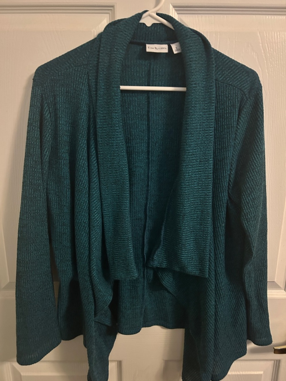 Kim Rogers Teal Open-Front Draped Cardigan